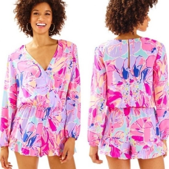 Lilly Pulitzer Fanning Romper Jam Out Print Size S - Picture 1 of 5